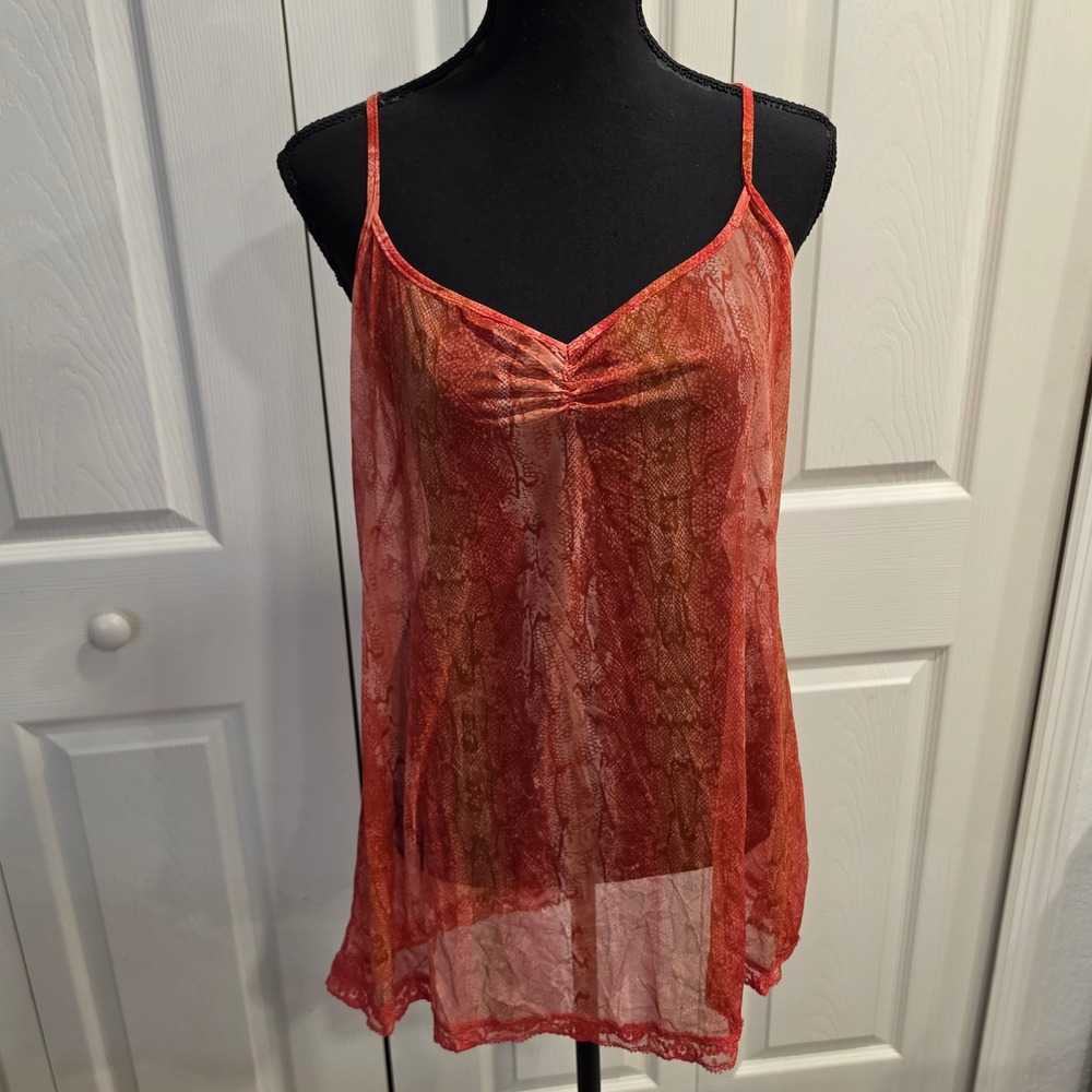 Victoria's Secret Chemise Women L Orange Snakeskin Mesh Lace Trim Slip 3087 NWT